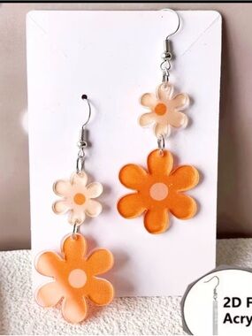 Dainty Orange Layered Flower Dangle Earrings